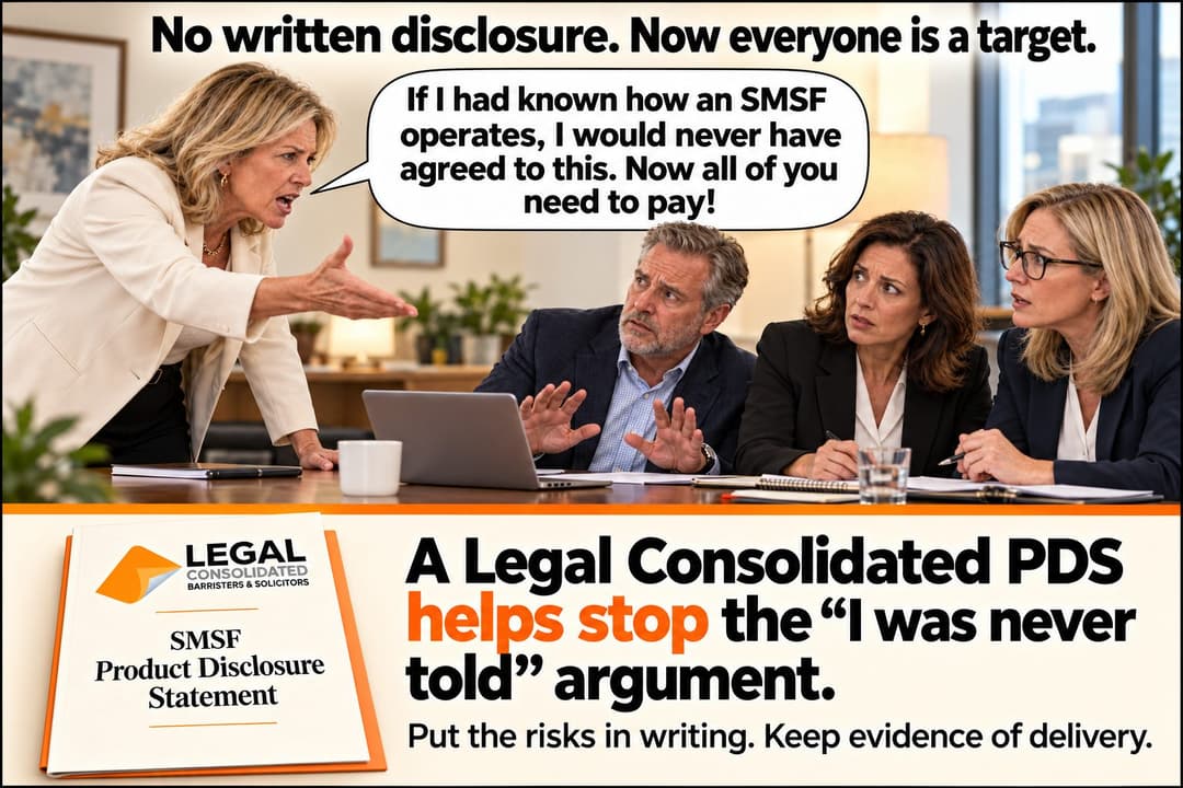 An SMSF member demands compensation from her former husband and his advisers; Legal Consolidated’s PDS helps stop the claim that risks were never explained