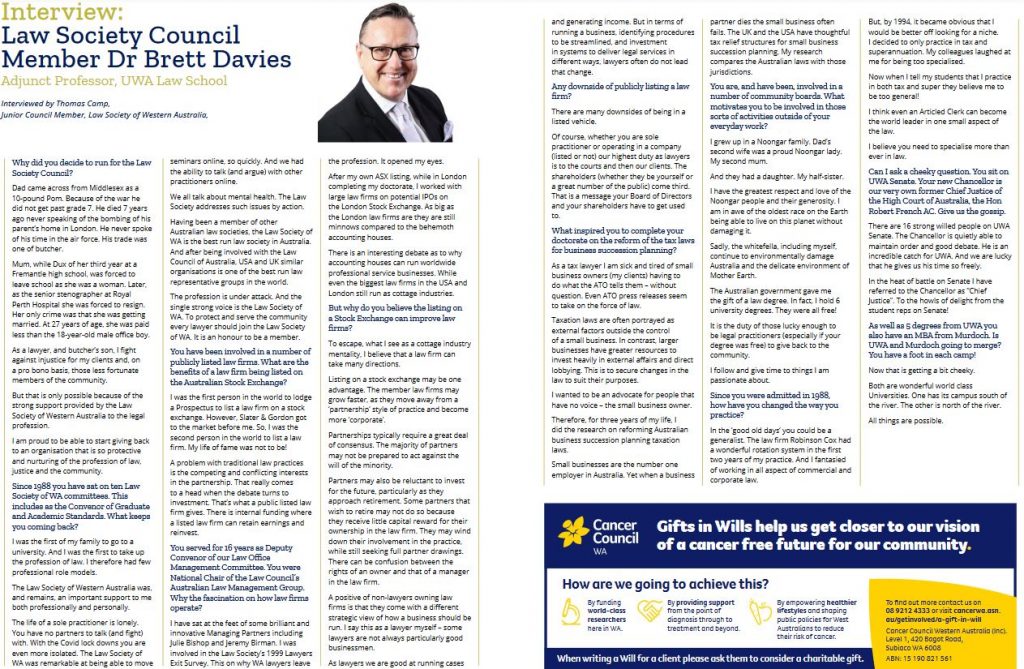 Dr Brett Davies interview with WA Law Society