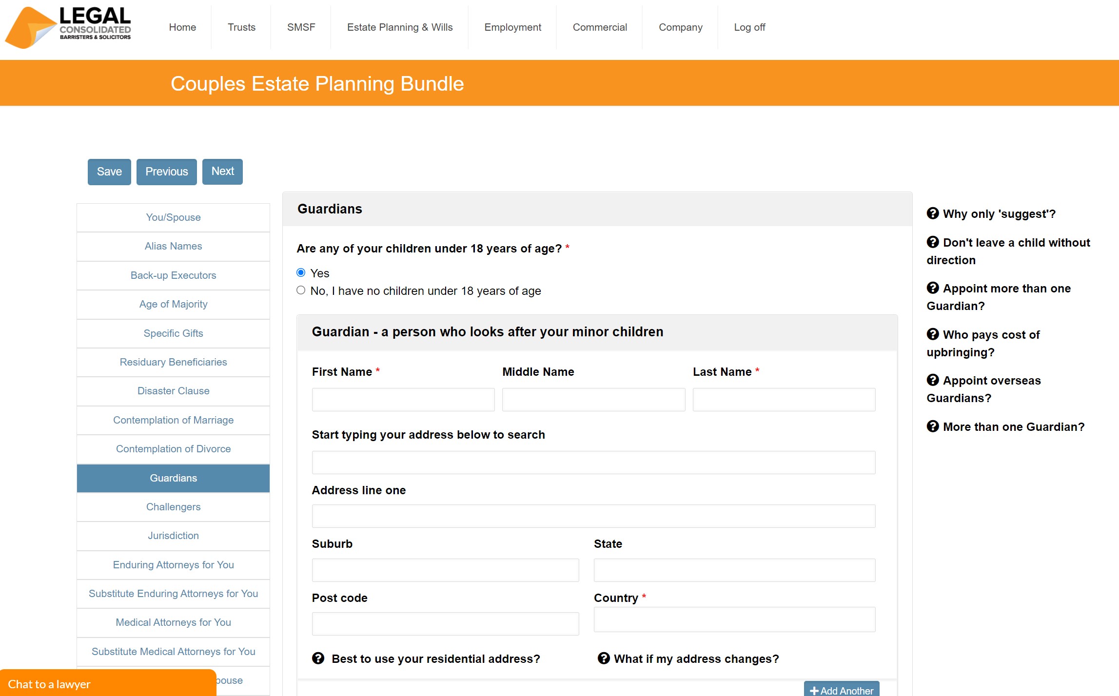 Guardianship clause in Australian Will